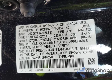 2018 Honda Cr-V Ex-L/Ex-L Navi z USA, uszkodzony, nr VIN 2HKRW2H81JH672200